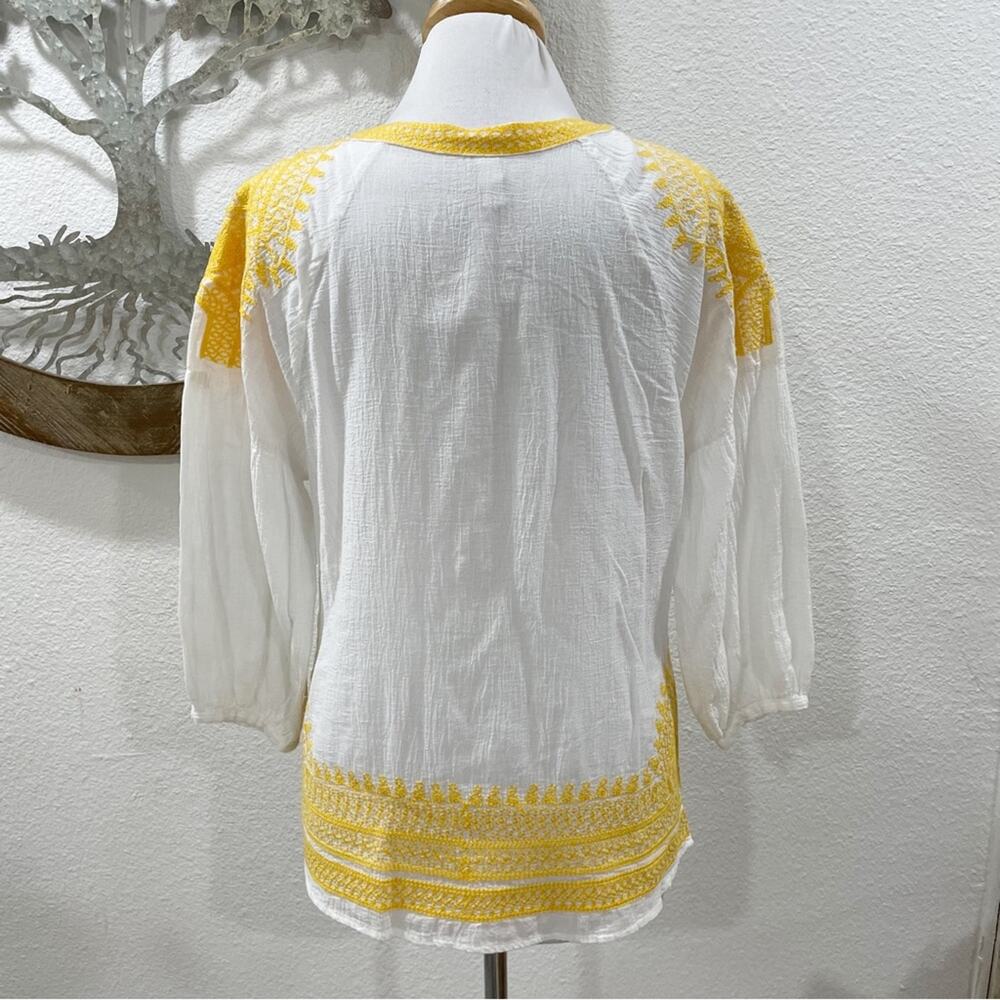 Cake Semisheer Embroidered Cotton Popover Tunic White Yellow Medium - Picture 4 of 7